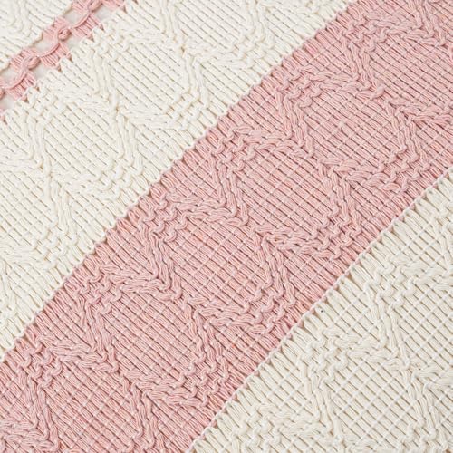 Fancy Homi Set of 2 Boho Pink Decorative Throw Pillow Cover 16x16 Inch for Couch Bed Sofa, Aesthetic Modern Organic Farmhouse Home Decor, Soft Cotton Cute Accent Macrame Woven Cushion Case - color: Pink, size: 16" x 16" (Pack of 2)