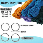 Ewparts Macrame Plant Hanger Kit with Instruction Book Tutorials Metal Rings 4mm Macrame Cord Green/Purple/Orange/Blue Pre-Cutted for Making 4 Macrame Plant Hangers Macrame Kit for Adults Beginners