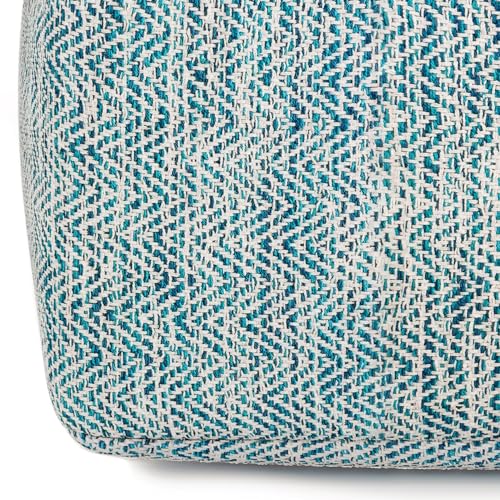SIMPLIHOME Nate Square Pouf - 20 inch Wide Upholstered Handwoven Cotton Ottoman in Patterned Teal Melange, Boho Footstool or Extra Seating for Living Room with Artisanal Texture, Assembled - color: Patterned Teal Melange, style: Cotton Pouf