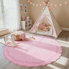 GarveeHome Round Area Rugs 5ft for Bedroom, Solid Pink Washable Circle Rug Soft Non Slip Floral Print Floor Mat Carpet Indoor Thin Rug for Kids Room Dining Room Playroom Nursery