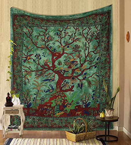 Popular Handicrafts Tapestry Wall Hanging Hippie Bohemian Tree of Life Hippy Psychedelic Design Indian Tapestries Bedspread 53 x 78 inches (140cm x 215cm) Green - color: Green #1, size: 78"L x 53"W