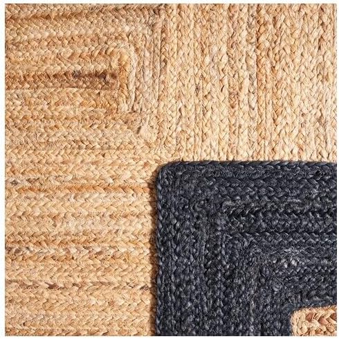 SAFAVIEH Natural Fiber Collection Area Rug - 6' Square, Natural & Black, Handmade Flat Weave Boho Farmhouse Rustic Border Jute, Ideal for High Traffic Areas in Living Room, Bedroom (NFB852Z)
