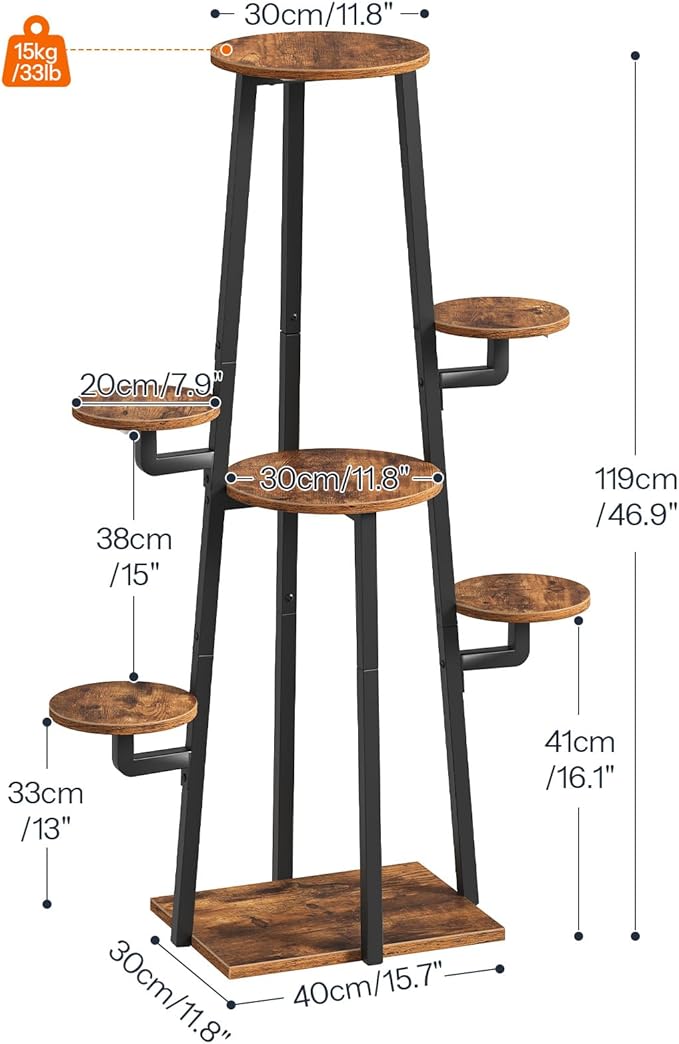 HOOBRO Plant Stand Indoor with Grow Lights, 7-Tier Plant Shelf for Multiple Indoor Plants, 47.2” Corner Plant Stand Organizer with Metal Frame, for Living Room, Balcony, Patio, Rustic Brown BF04DHJ01