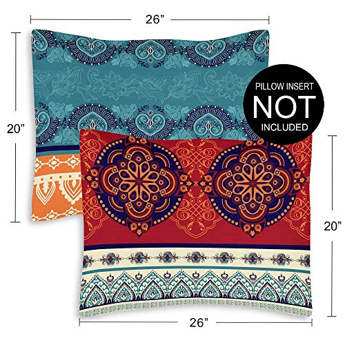 Boho Mandala Bohemian Chic Set of 2 Pillow Cases Standard Queen Pillowcase Sham Cover Set for Bed Red Teal Blue Orange Indian Patterned Turquoise Decorative Accent College Dorm Teen Home Room Décor - color: Red Boho