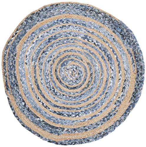 SAFAVIEH Cape Cod Collection Area Rug - 3' Round, Blue & Natural, Handmade Braided Jute & Cotton, Ideal for High Traffic Areas in Living Room, Bedroom (CAP209L) - color: Blue/Natural, size: 3' (Round)