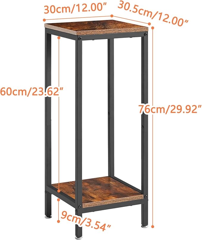 IBUYKE 30 Inch Tall Plant Stand Indoor, 2 Tier Wood Corner Plant Stand, Modern Square Plant Shelf Flower Stand for Living Room Patio Balcony Garden, Rustic Brown TMJ071H