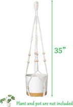 ZMTECH Macrame Plant Hanger for Indoor Plants - 2 Pack 35 Inch Boho Hanging Plant Hanger with Natural Wood Beads, Ivory Home Decor
