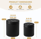 Round Ottoman with Storage Set of 2, 12.6" W x 14.17" H & 14.76" W x 17.32" H Faux Footstool Storage Ottomans for Bedroom, Living Room Padded Coffee Table Ottomen, Black