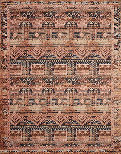 Loloi Layla Collection LAY-14 Mocha/Blush 2'-3" x 3'-9" .13" Thick Accent Rug, Soft, Durable, Vintage Inspired, Distressed, Low Pile, Non-Shedding, Easy Clean, Printed, Living Room Rug - color: Mocha / Blush, size: 2'3" x 3'9" (Rectangular)