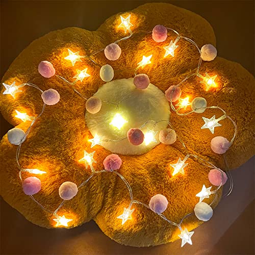 ChiRee Indoor String Lights 6.56 Feet Pom Poms Star Lights 20 LED Battery Operated String Fairy Lights Warm White Star Lights Colorful Decor Lights for Home Bedroom Kids Playhouse Holiday Christmas - style: Star-Pink