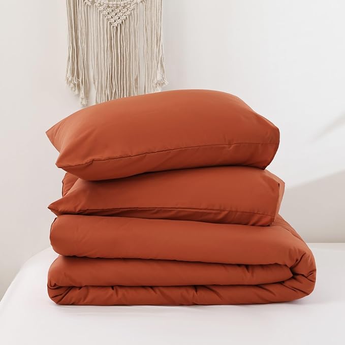 ROSGONIA Oversized King Comforter Burnt Orange, 3pcs (1 Terracotta Comforter & 2 Pillowcases) Lightweight Oversized King Size Comforter Sets Bedding