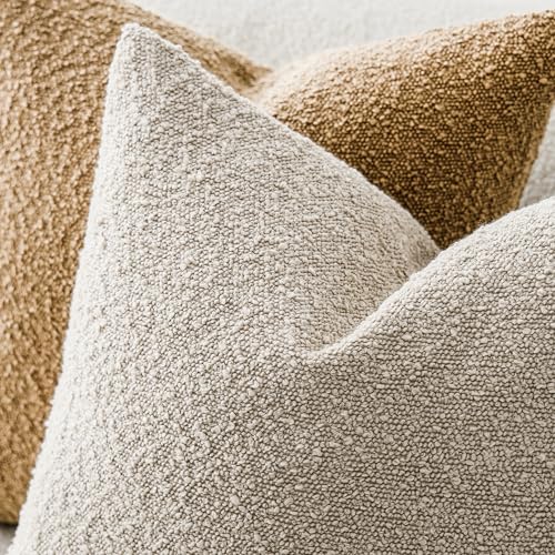 Foindtower Set of 2, Decorative Textured Boucle Throw Pillow Covers Accent Solid Pillow Cases Neutral Soft Cozy Couch Cushion Case for Chair Sofa Bedroom Living Room Home Decor 16 x 16 Inch,Oatmeal - color: Oatmeal, size: 16" x 16" (Pack of 2)