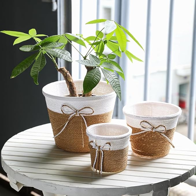 Ochine Small Plant Basket for Plants, Modern Storage Basket Decorative Natural Rope Basket, Flower Pot Table Indoor Planters, Small Storage Organizer Basket Rustic Home Decor
