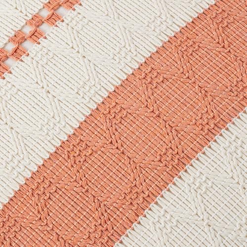 Fancy Homi Set of 1 Boho Coral Decorative Throw Pillow Cover 16x16 Inch for Couch Bed Sofa, Aesthetic Modern Organic Farmhouse Home Decor, Soft Cotton Cute Accent Macrame Woven Cushion Case - color: Coral, size: 16" x 16" (Pack of 1)