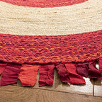 SAFAVIEH Cape Cod Collection 3' Round Red / Natural CAP701Q Handmade Boho Fringe Jute & Cotton Area Rug - color: Red/Natural, size: 3' (Round)