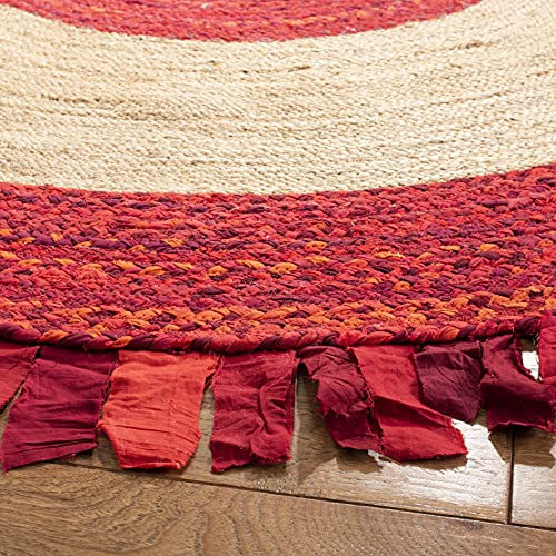 SAFAVIEH Cape Cod Collection 3' Round Red / Natural CAP701Q Handmade Boho Fringe Jute & Cotton Area Rug - color: Red/Natural, size: 3' (Round)