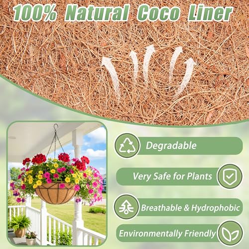 2 Pack 12 Inch Hanging Baskets for Plants Outdoor Metal Hanging Planters Round Hanging Flower Pots with Coco Coir Liner Plant Holder for Outdoor Patio Garden Balcony Decor - Geometric - color: Geometric
