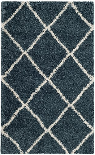 SAFAVIEH Hudson Shag Collection Accent Rug - 2' x 3', Slate Blue & Ivory, Trellis Design, Non-Shedding & Easy Care, 2-inch Thick Ideal for High Traffic Areas in Foyer, Living Room, Bedroom (SGH281L) - color: Slate Blue/Ivory, size: 2' x 3' (Rectangular)