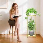 iDavosic.ly 2 Tier Corner Plant Stand Indoor, Tall Vertical Metal Flower Heavy Duty Pot Holder Shelf Outdoor for Patio Porch Living Room, Gold - Round
