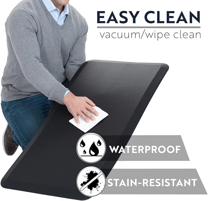 KANGAROO Thick Ergonomic Anti Fatigue Mats for Kitchen Floor, 70x24 Runner, Cushioned Standing Office Desk Mat, Waterproof Scratch Resistant Topside, Supportive All Day Comfort Padded Foam Rugs, Black