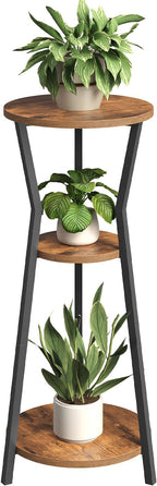 Plant Stand Indoor, 3 Tier Round Corner Plant Stand Indoor, Round Plant Holder Rack, 35" Tall Plant Shelf for Living Room, Balcony, Patio, Rustic Brown and Black PSHR0401
