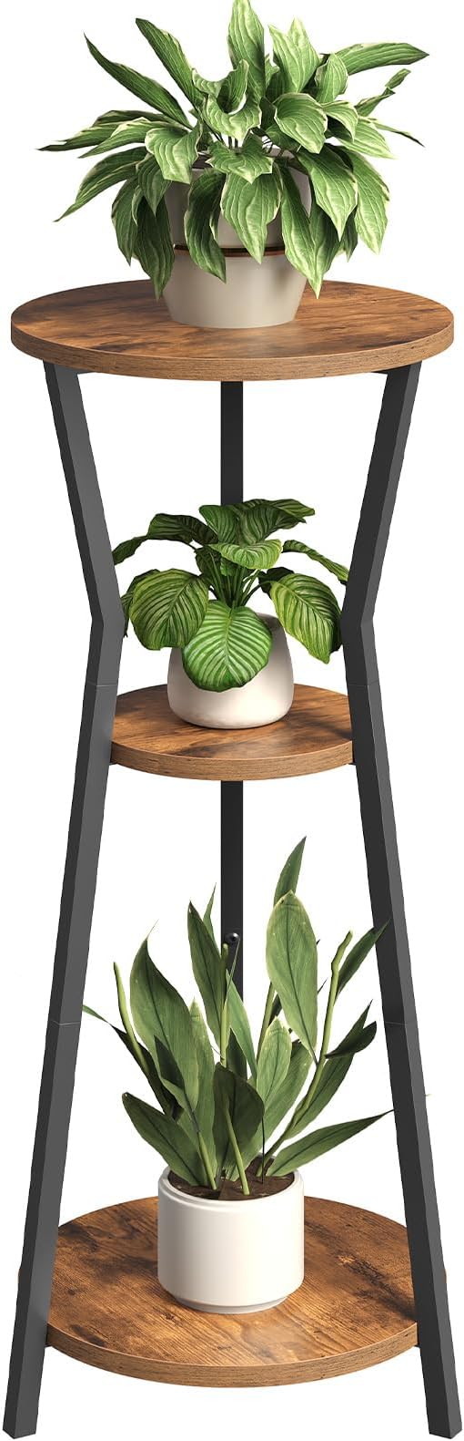 Plant Stand Indoor, 3 Tier Round Corner Plant Stand Indoor, Round Plant Holder Rack, 35" Tall Plant Shelf for Living Room, Balcony, Patio, Rustic Brown and Black PSHR0401