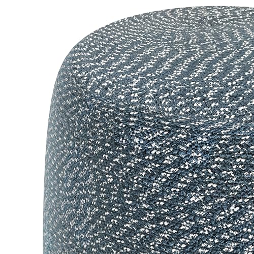 SIMPLIHOME Bayley Round Pouf - 20 inch Wide Handcrafted Braided Cotton Pouf in Aegean Blue and Natural, Transitional Footstool for Living Room or Bedroom with Polystyrene Filling, Assembled - color: Aegean Blue and Natural