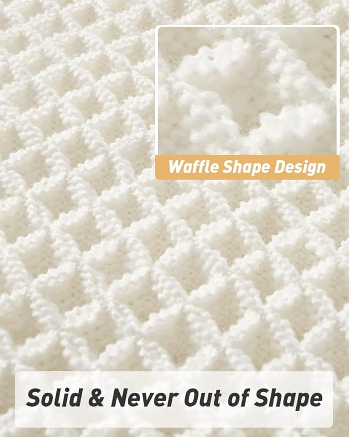 Upgraded Waffle Bath Mats Set of 2, Super Absorbent Non Slip Bath Mats for Bathroom Floor, Washable Boho Bathroom Rugs Set 2 Piece with Tassels, Soft Bathroom Mat Set, 17" x 24" (2 Pack), White