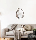 Asymmetrical Mirror Irregular Oval Wall Mirror Modern Wood Frame Unique Shape Wall Mounted Vanity Artistic Mirror Decorative for Living Room Bedroom Bathroom Entryway Hallway 14"x10"