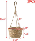 MY MIRONEY 2PCS Hanging Planter Basket Natural Seagrass Woven Plant Pot Hanger Hanging Plant Holder with Twine for Home Decor, Indoor & Outdoor Use, 8.11" x 4.96", Khaki