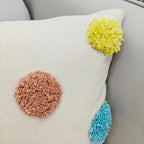 14x20 Multicolor Tufted Polka Dot Pillow Cover, Cream Cotton Boho Cushion Case