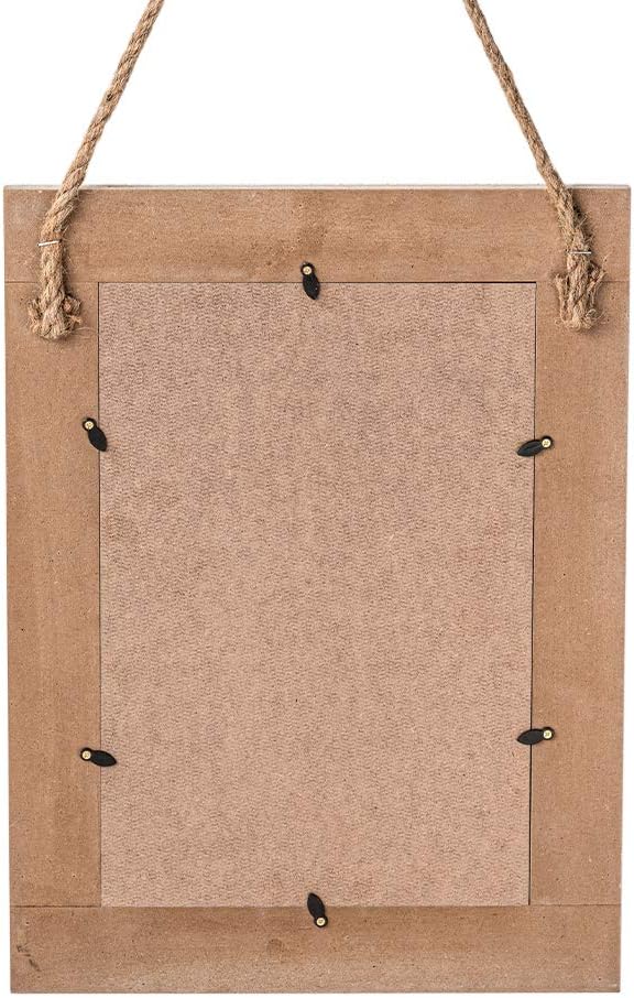 DECORKEY Rectangle Wall Mirror for Bathroom, Distressed White Wood Decor with Hanging Rope for Rustic Home Decor, Vanity, Living Room 12"×16"