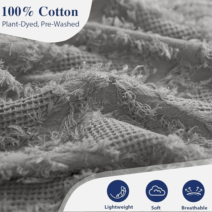 Simple&Opulence Cotton Throw Blanket for Bed, Couch, Boho Textured Geometric Knit Woven Blanket With Tassels Soft, Lightweight Breathable Shabby Chic Farmhouse Decoration for All-Season(Greyish Green)
