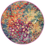 SAFAVIEH Madison Collection 3' Round Fuchsia / Gold MAD425D Boho Abstract Distressed Non-Shedding Dining Room Entryway Foyer Living Room Bedroom Area Rug - color: Fuchsia/Gold, size: 3' (Round)
