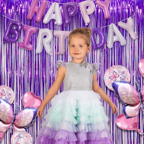 Purple Tinsel Curtain Party Backdrop - GREATRIL Foil Fringe Curtain Party Photo Booth Streamers for Hunters Mermaid Themed Decorations - 1m x 2.5m - Pack of 2 - color: Purple