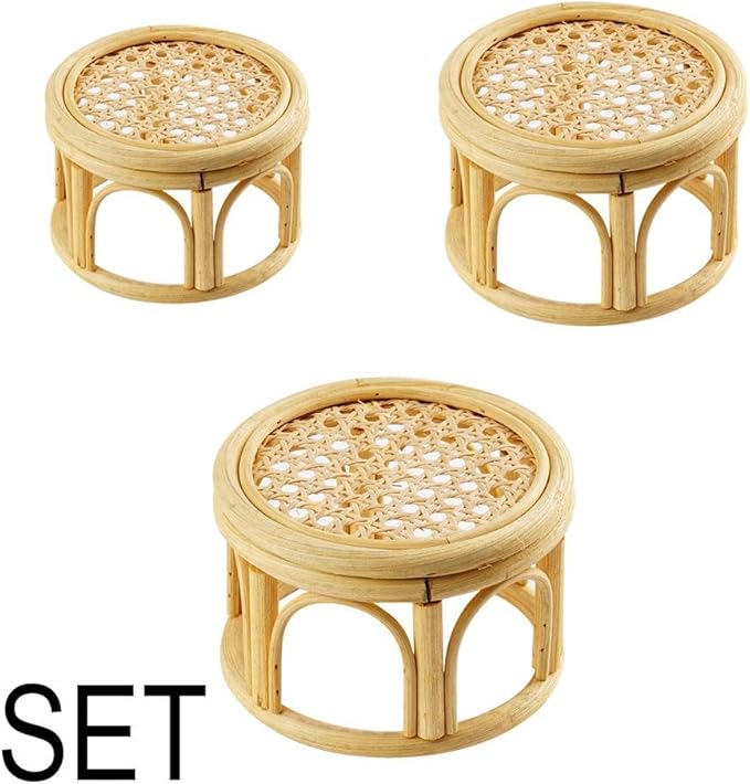 Rattan Plant Stands,Small Boho Rattan Wicker Round Riser Plant Stand,Indoor Flower Pot Stand,Decorative Flower Shelf Bonsai Rack Garden Plant Pot Riser Holder