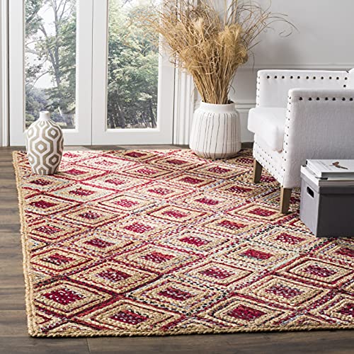 SAFAVIEH Cape Cod Collection Accent Rug - 4' x 6', Natural & Red, Handmade Flat Weave Diamond Braided Jute & Denim, Ideal for High Traffic Areas in Entryway, Living Room, Bedroom (CAP354B) - color: Natural/Red, size: 4' x 6' (Rectangular)