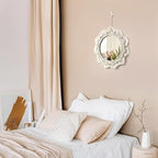Dremisland Macrame Wall Mirror-15 Inch Round Mirror with Macrame Fringe, Boho Decorative Hanging Mirror Wall Decor Art Ornament for Apartment Home Bedroom Living Room Baby Nursery (Beige)