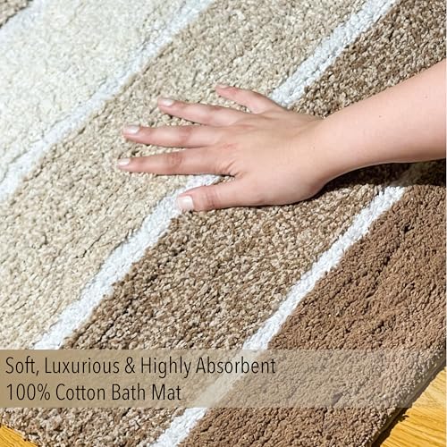 Chardin home Cordural Stripes Bath Mat, Set of 2 Bath Rugs (17x24 Inches & 21x34 Inches) | Non Slip Bathroom Rug, Machine Washable, Plush, Highly Absorbent | Tan - Brown - color: Tan - Brown