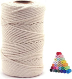 FLIPPED 100% Natural Macrame Cord,3mm x220 Yards Cotton Macrame Cords Colored Cotton Macrame Rope Craft Cord for DIY Crafts Knitting Plant Hangers Christmas Wedding Décor (Beige, 3mm*220yards)