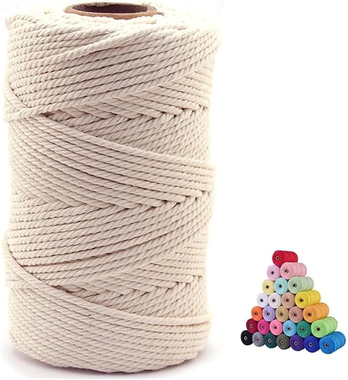 FLIPPED 100% Natural Macrame Cord,3mm x220 Yards Cotton Macrame Cords Colored Cotton Macrame Rope Craft Cord for DIY Crafts Knitting Plant Hangers Christmas Wedding Décor (Beige, 3mm*220yards)