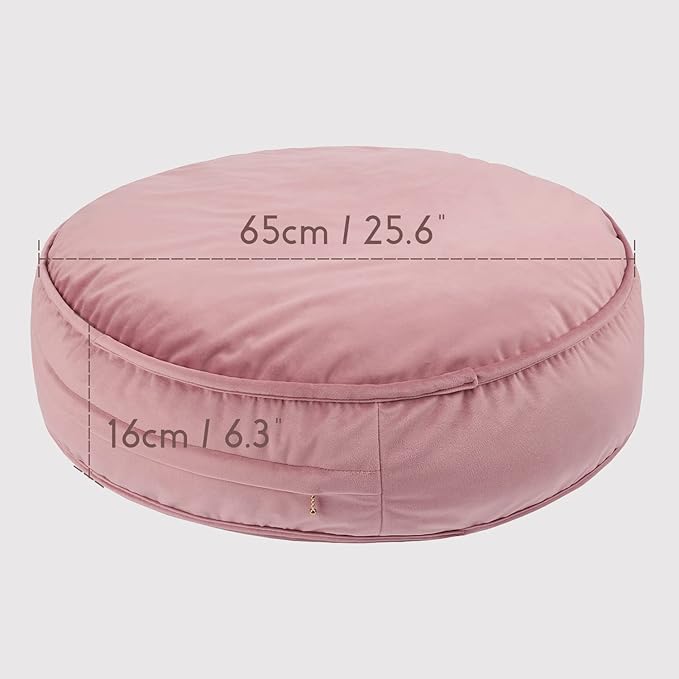 Velvet Floor Pillows Round Chair Cushion Couch Throw Pillow Soft Pouf Seat Mattress Bean Bag for Reading Nook Play Room (25.6", Dusty Rose)