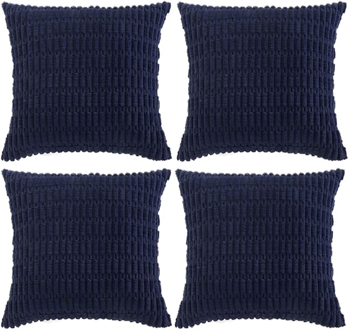 Fancy Homi 4 Packs Navy Blue Decorative Throw Pillow Covers 24x24 Inch for Living Room Couch Bed Sofa, Rustic Modern Farmhouse Boho Home Decor, Soft Plush Corduroy Cute Square Cushion Case 60x60 cm