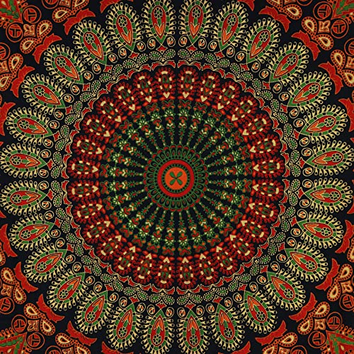 Bless International Handmade Indian hippie Bohemian Psychedelic Peacock Mandala Wall hanging College Dorm Beach Throws Table Cloth Bedding Tapestry (Golden Green, Poster(30x40Inches)(76x101cms)) - color: Golden Green, size: 40"L x 30"W