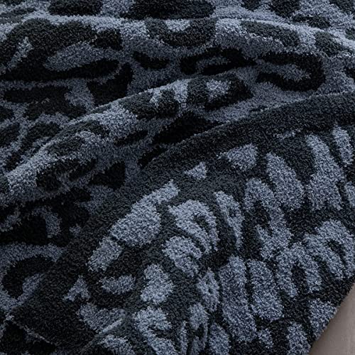 MH MYLUNE HOME Ultra Soft Leopard Throw Blanket (50x60 inches) Microfiber Blanket Plush Warm Reversible Cheetah Blanket Leopard Pattern Throw for Couch Bed Sofa - Dark Blue and Charcoal Gray, 50"x60" - color: Leopard Charcoal Blue, size: 50"x60" - 550 GSM
