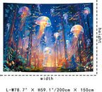 Racunbula Blacklight Forest Jellyfish Tapestry UV Reactive Nature Tree Tapestry Trippy Fantasy Starry Sky Tapestries Aesthetic Jungle Plants Tapestries Wall Hanging for Bedroom
