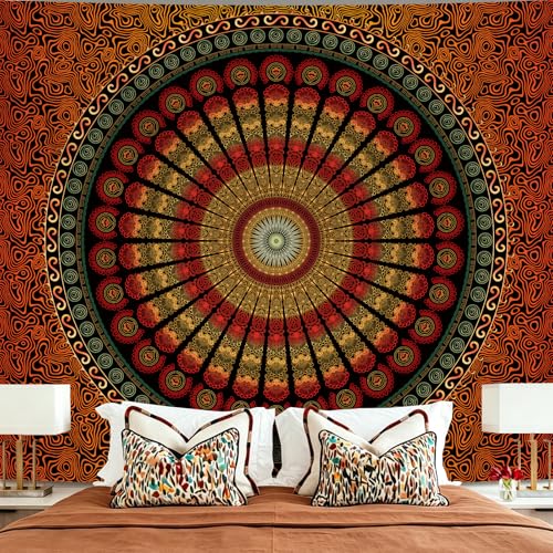 Apdidl Boho Mandala Tapestry for Bedroom, Large Hippie Bohemian Indian Ceiling Wall Tapesries, Floral Peacock Mandala Orange Wall hanging Blanket Aesthetic for Living Room Dorm Beach Decor (51" X 60") - color: A-Mandala Orange Tapestry, size: 60"L x 51"W