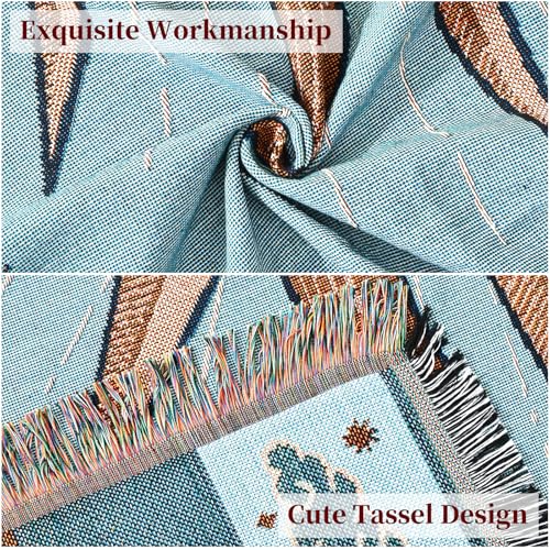 Throw Blanket for Couch, Throw for Bed, Quilt Tapestry, Retro Decor,51"×70" All Season Soft Rustic Blankets with Tassels for Sofa Chair, Drak and Sky Blue Brown Sun Pattern - color: Drak and Sky Blue Brown Sun Pattern, size: 51"×63"