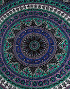 RAJRANG Hippie Tapestry Sea Green Printed Cotton Tapestry | 20x20 Inches D-72 Sheeting Wall Hanging for Bedroom & Living Room | Boho Mandala Decorative Art for Home Decor