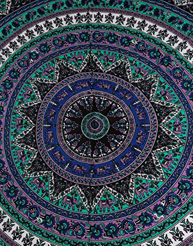 RAJRANG Hippie Tapestry Sea Green Printed Cotton Tapestry | 20x20 Inches D-72 Sheeting Wall Hanging for Bedroom & Living Room | Boho Mandala Decorative Art for Home Decor